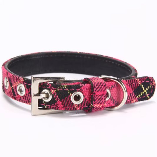 Pink tartan dog collar