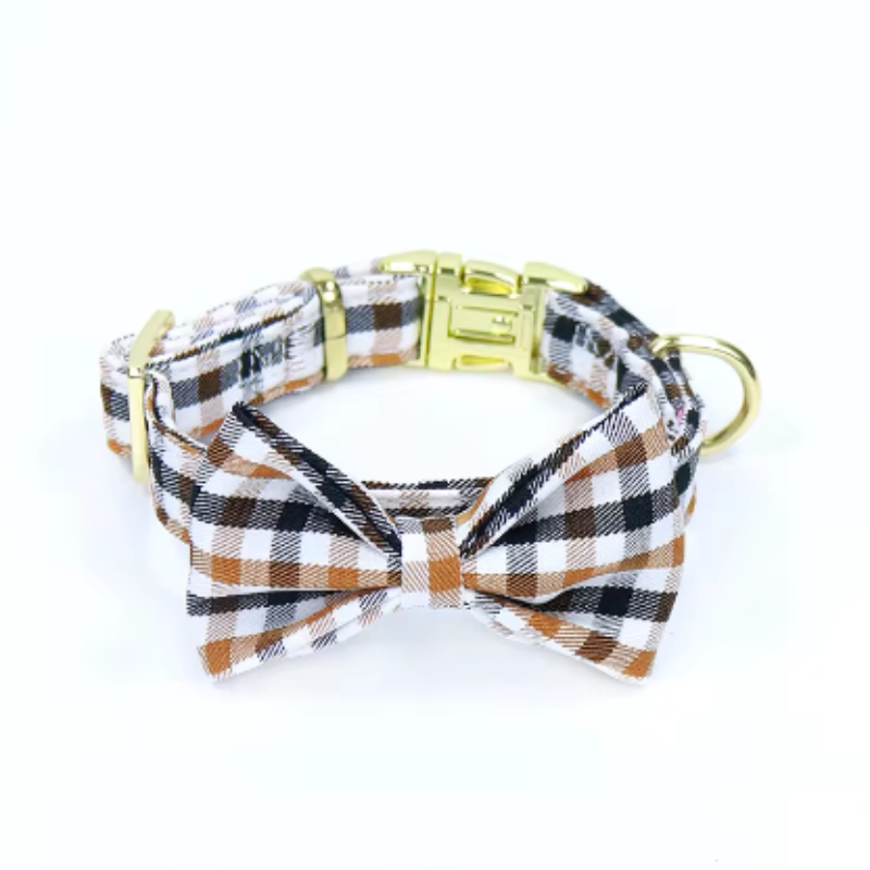 Tartan dog collar with bow