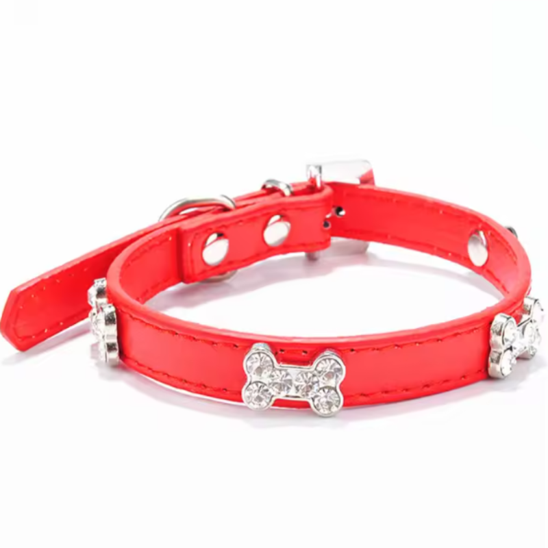 Red leather puppy collar