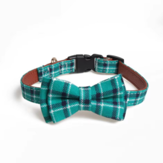 Leather tartan dog collar