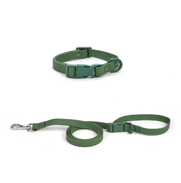 Dark green dog collar and lead