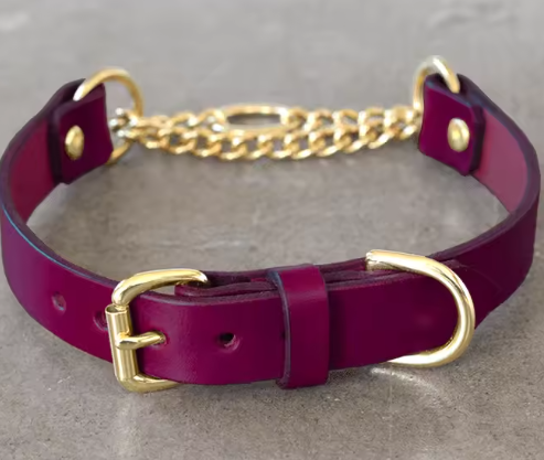 Rolled leather martingale dog collar