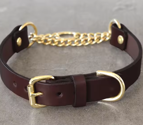 Martingale leather dog collar