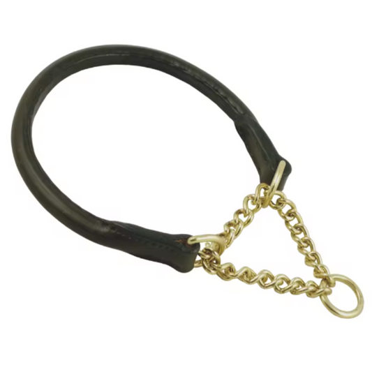 Rolled leather half check dog collar