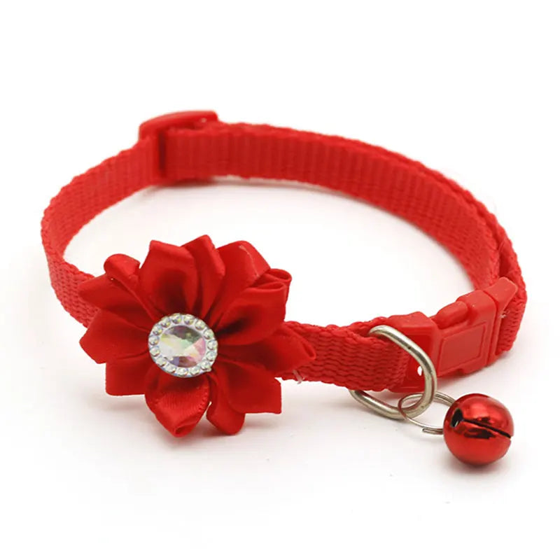 Red flower dog collar